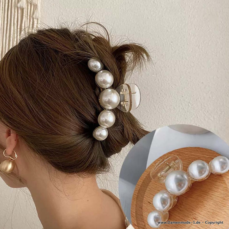 Damen Perlen Haarklammer Haarklipse in Weiß
