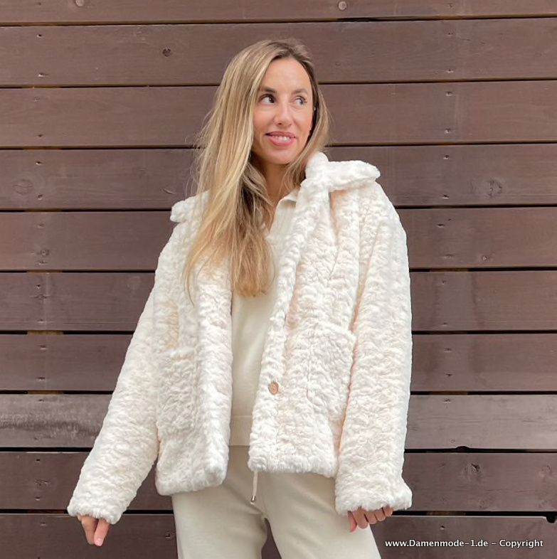 Neuheiten 2025 Kurze Plüsch Winter Jacke für Damen in Weiß