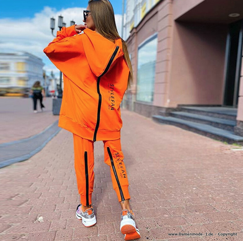 Damen Trainingsanzug Allegra mit Long Zipper Hoodie und Bleistift Hose Orange