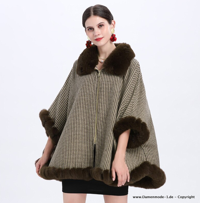 Damen Herbst Winter Kaschmir Poncho Alessandra Braun