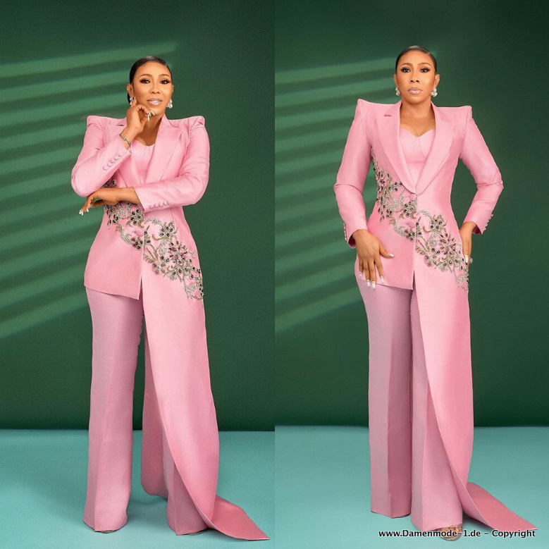 Eleganter Hosenanzug 2023 in Rosa Asymmetrisch mit Stickereien