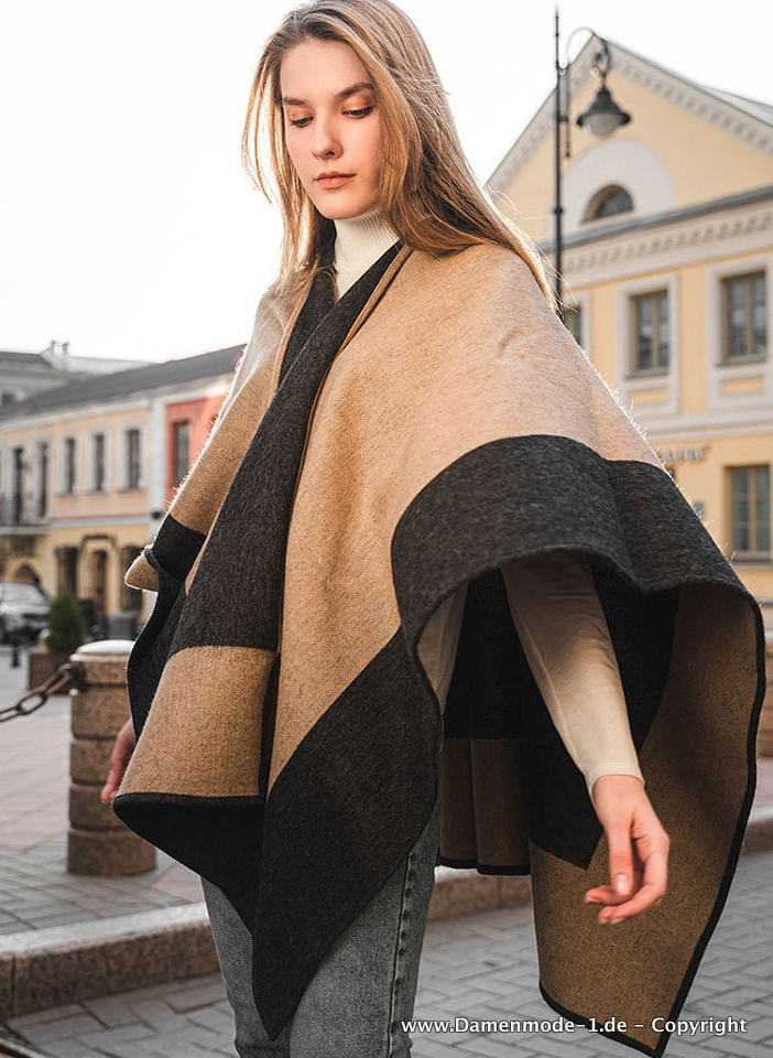 Kaschmir Wolle Damen Poncho 2023 für den Winter Braun