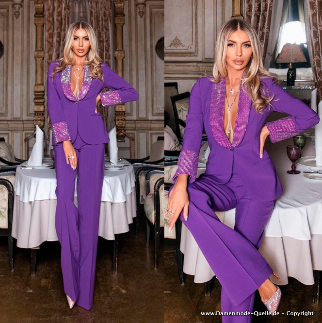 Lila Glitzer Hosenanzug für Damen Elegant und Festlich