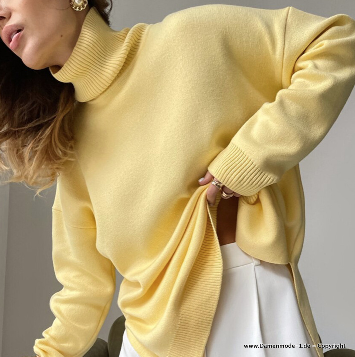 Damen Winter Strick Pullover Elegant in Gelb