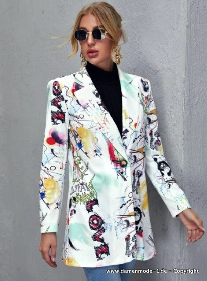 Love Print Damen Blazer Elegant in Weiß