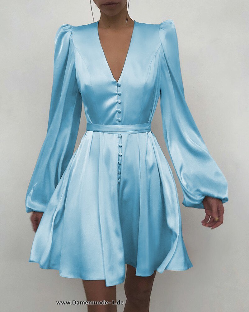Satin V-Ausschnitt Mini Kleid in Hellblau Sexy Party