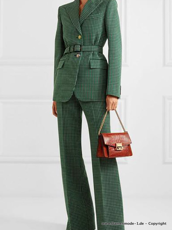 Business Tweed  Hosenanzug für Damen in Grün Kariert
