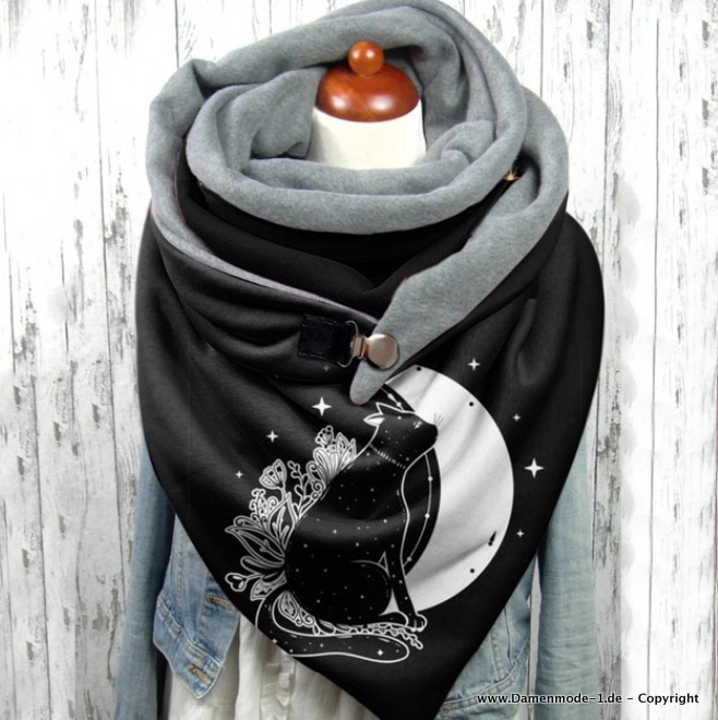 Kätzchen mit Halbmond Print Designer Luxus Winter Schal Warm