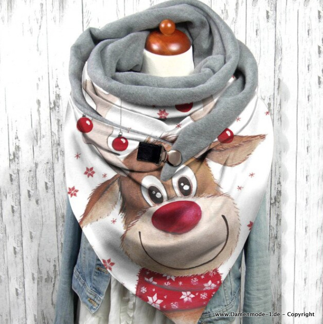 Rudolf Print Designer Luxus Winter Schal Warm in Weiß Grau