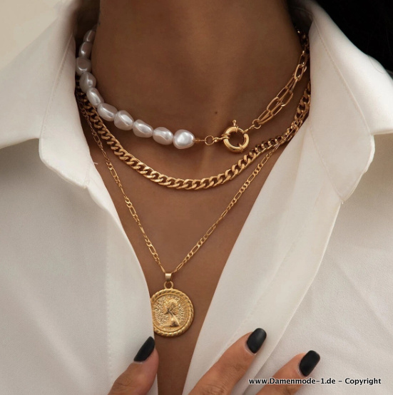 Multi Schicht Halskette mit Perlen und Anhänger