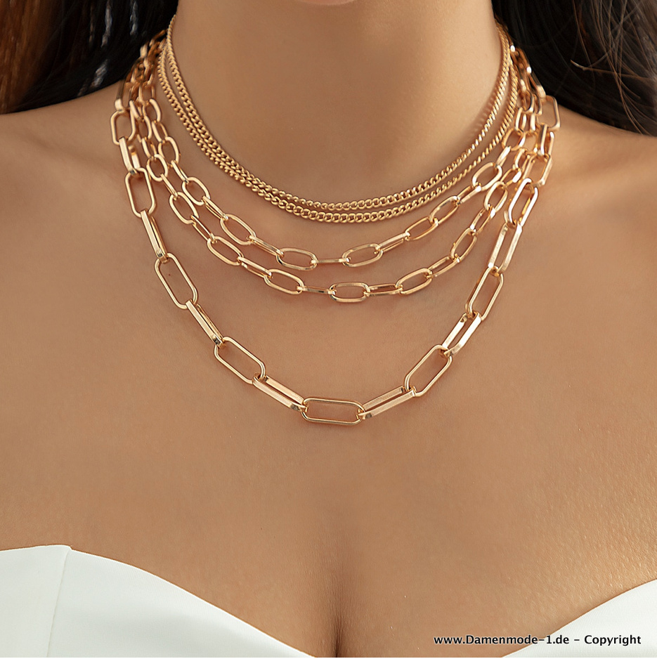 Multischicht Damen Halskette Modern in Gold