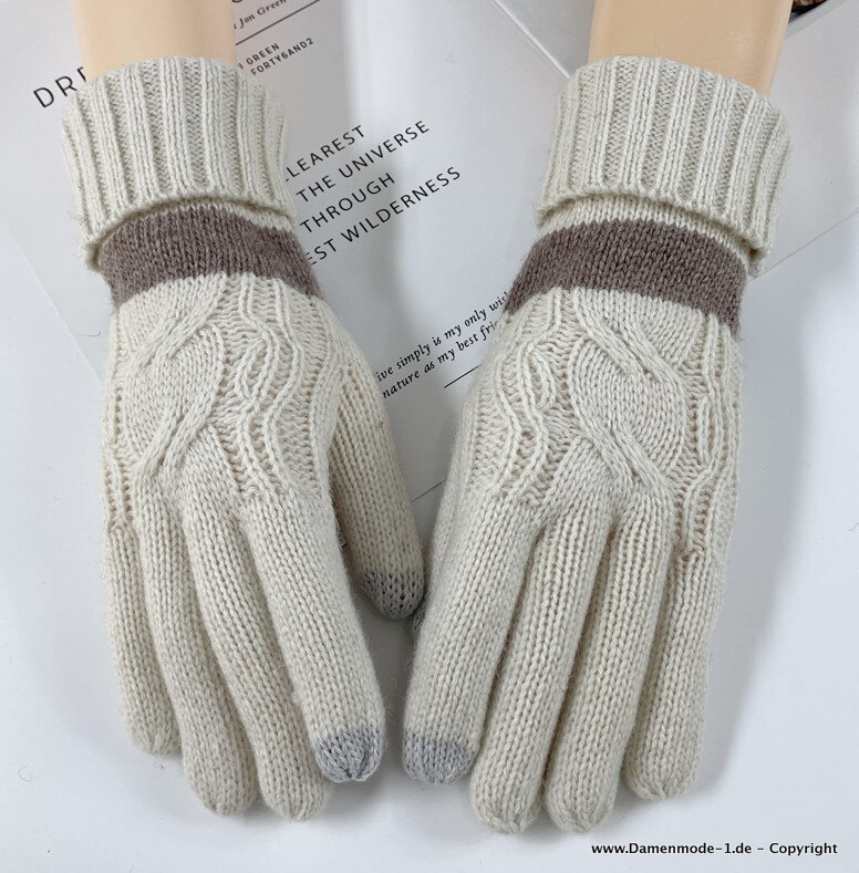 Warme Winter Stretch Handschuhe Gestrickt in Beige