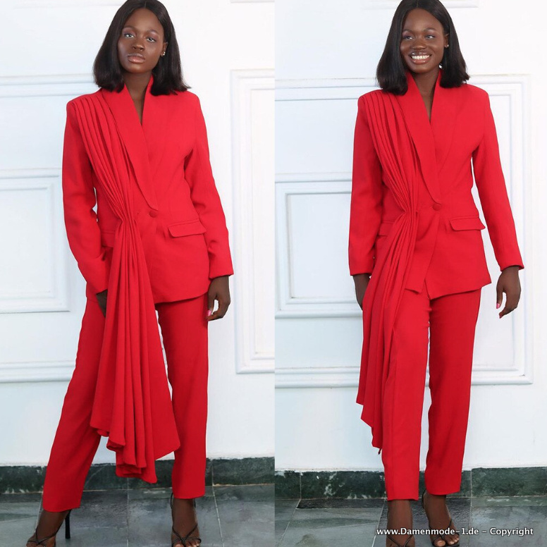 Designer Roter Hosenanzug Abendoutfit mit Schärpe