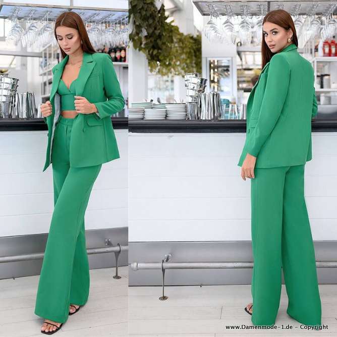 Grünes Hosenanzug für Damen Dreiteilig Elegant und Festlich