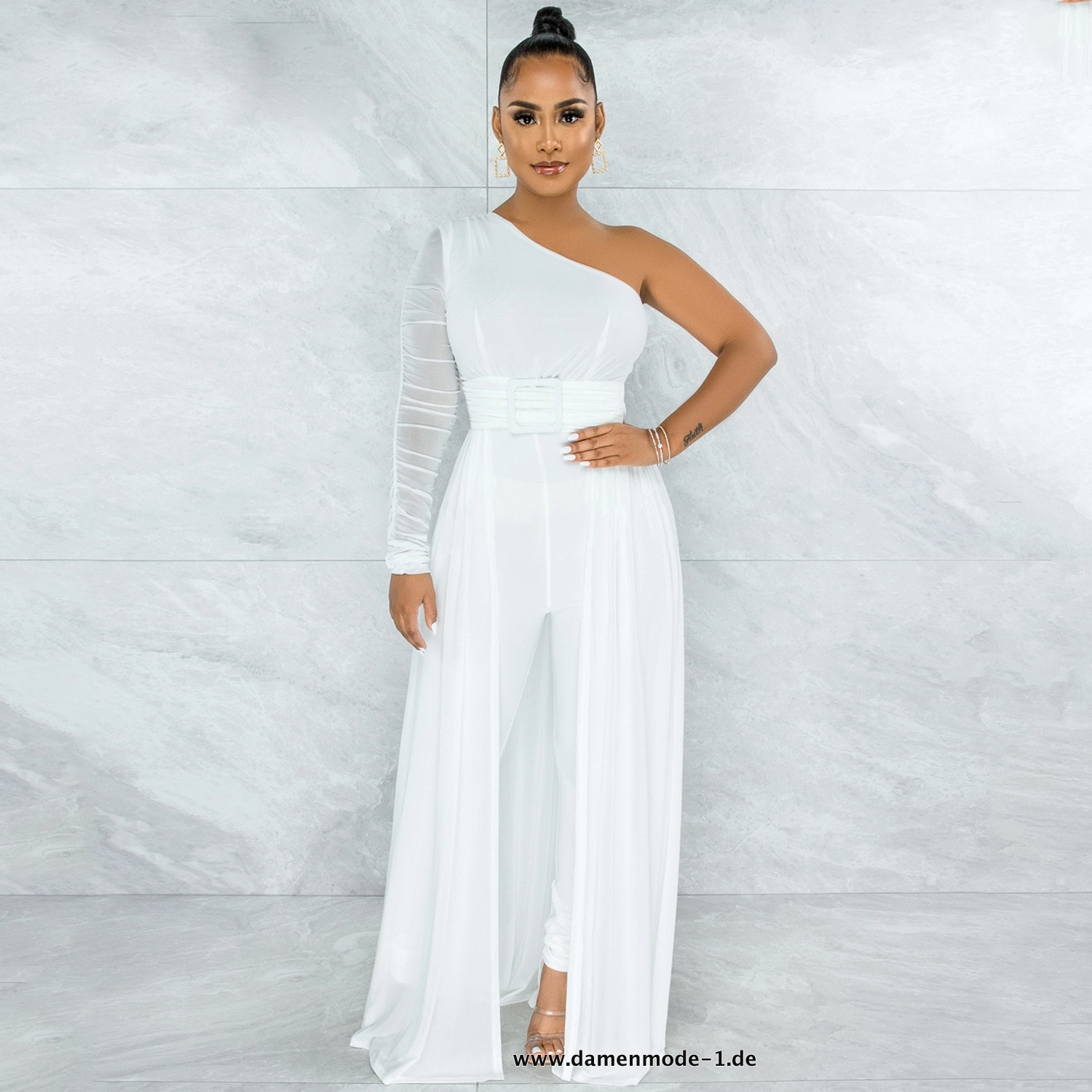 Damen One Shoulder Jumpsuit Exklusive Mode 2023 in Weiß