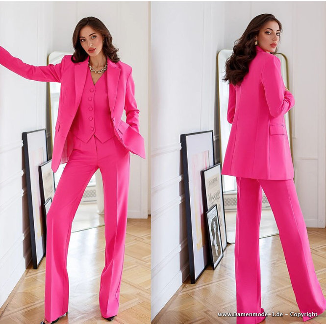 A Linie Business Hosenanzug Elegant in Pink Dreiteilig