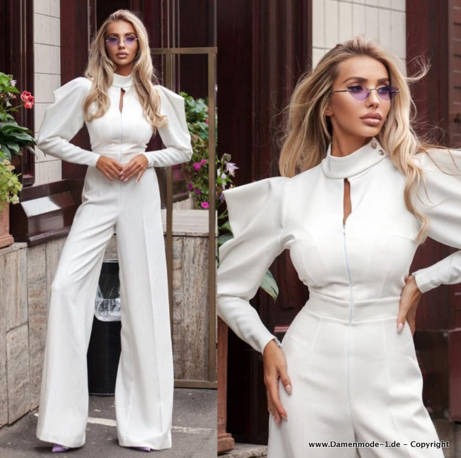 Blazer Overall Jumpsuit Einteiler Elegant in Weiß