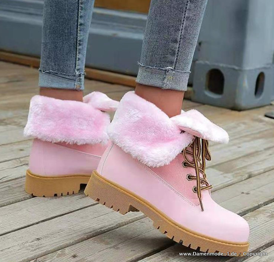 Warme Winter Plüsch Booties Schnür Schuhe in Rosa