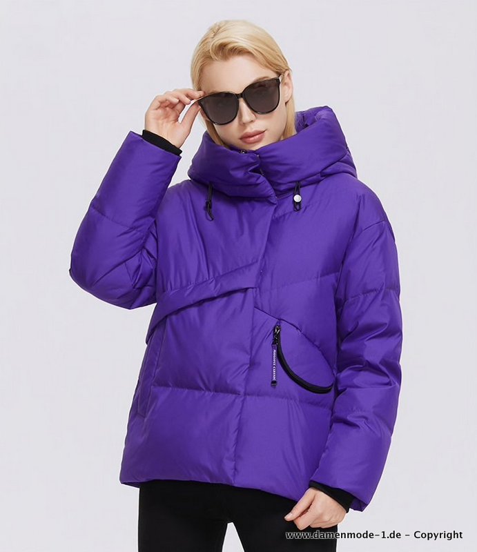 Neuheiten 2024 Kurze Winterjacke Warme Parka Asymmetrisch mit Kapuze