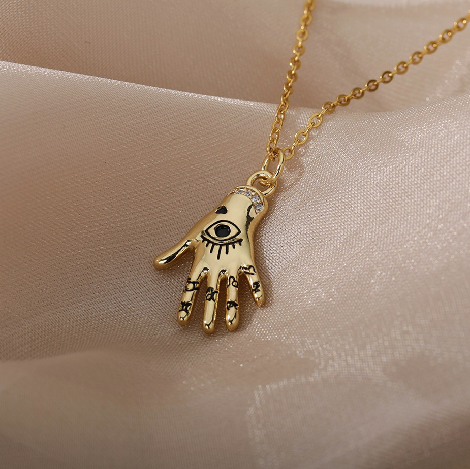 Fatima Hand Edelstahl Halskette in Gold Modeschmuck 