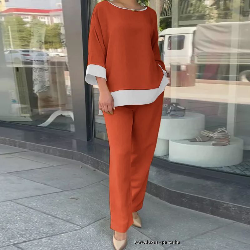 Damen Outfits Kausal Hosen Set 2023 Frühling Sommer Langarm Orange