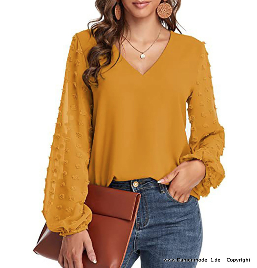 Damen Langarm Shirt Elegant in Gelb