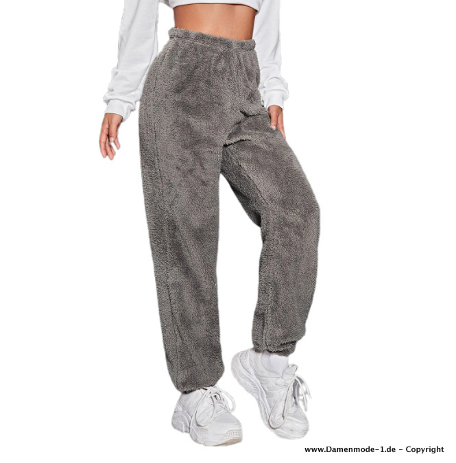 Plüsch Jogginghose Freizeithose für Damen Grau