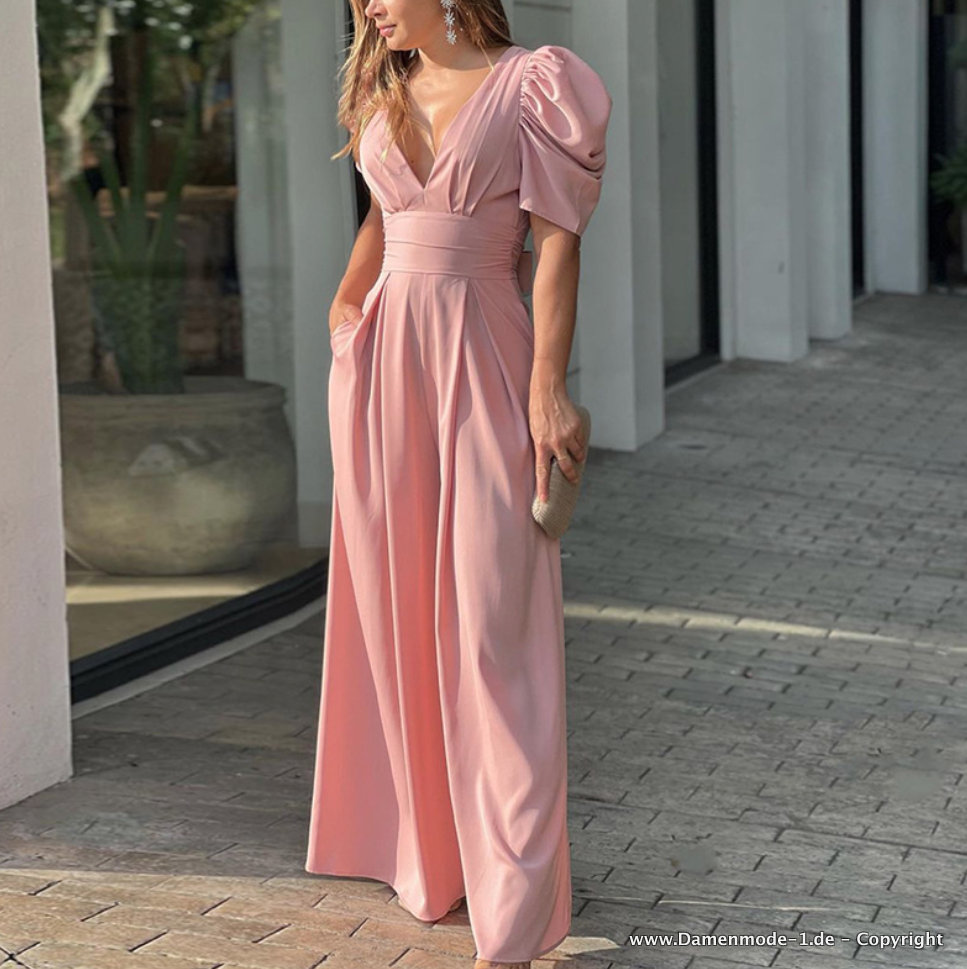 A Linie Sommer Jumpsuit Einteiler Elegant mit Ärmel in Rosa