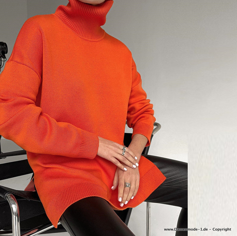 Herbst Frühling Damen Rollkragen Pullover in Orange Elegant