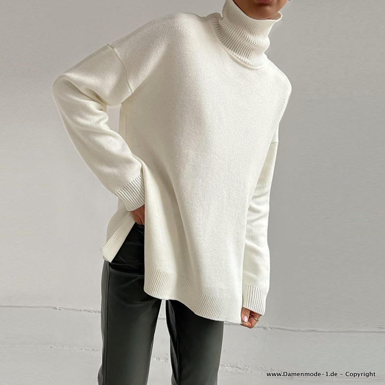 Herbst Frühling Damen Rollkragen Pullover in Weiß Elegant