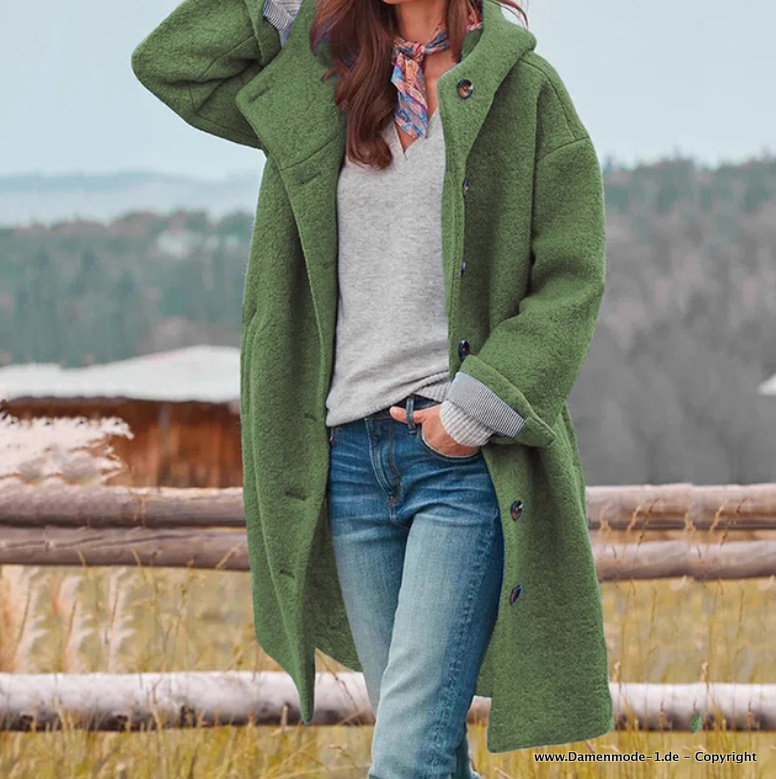 Damen Übergangsjacke aus Wolle mit Kapuze in Grün