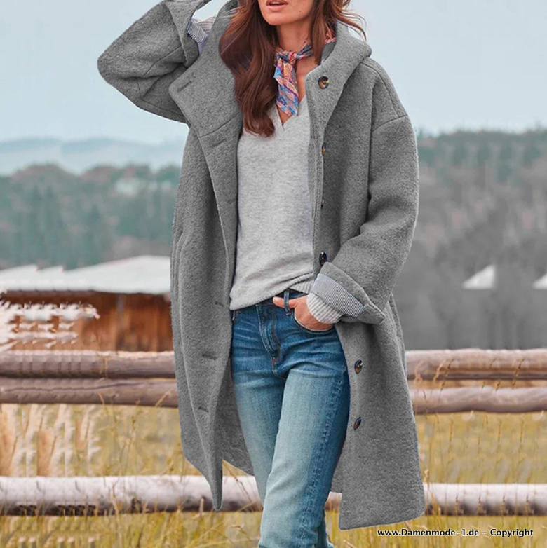 Damen Übergangsjacke aus Wolle mit Kapuze in Grau