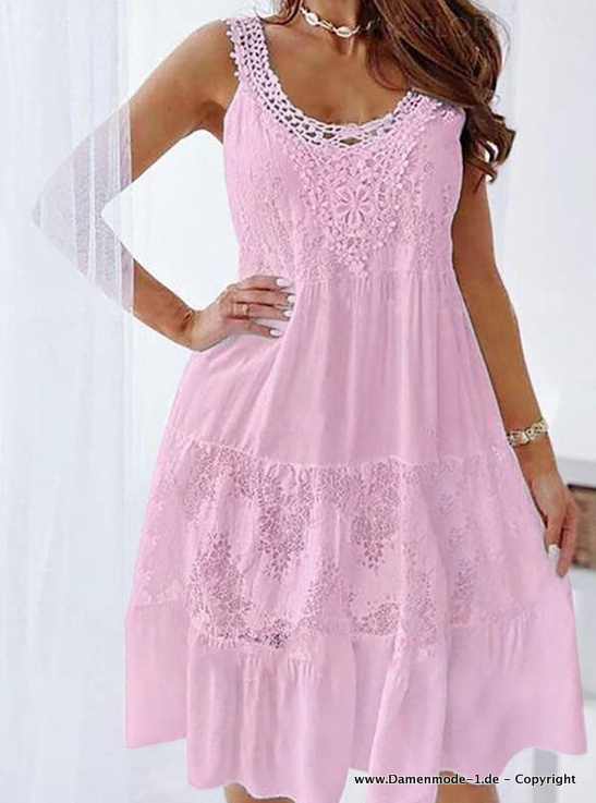  A Linie Vintage Style Sommerkleid mit Spitze Kurz in Rosa