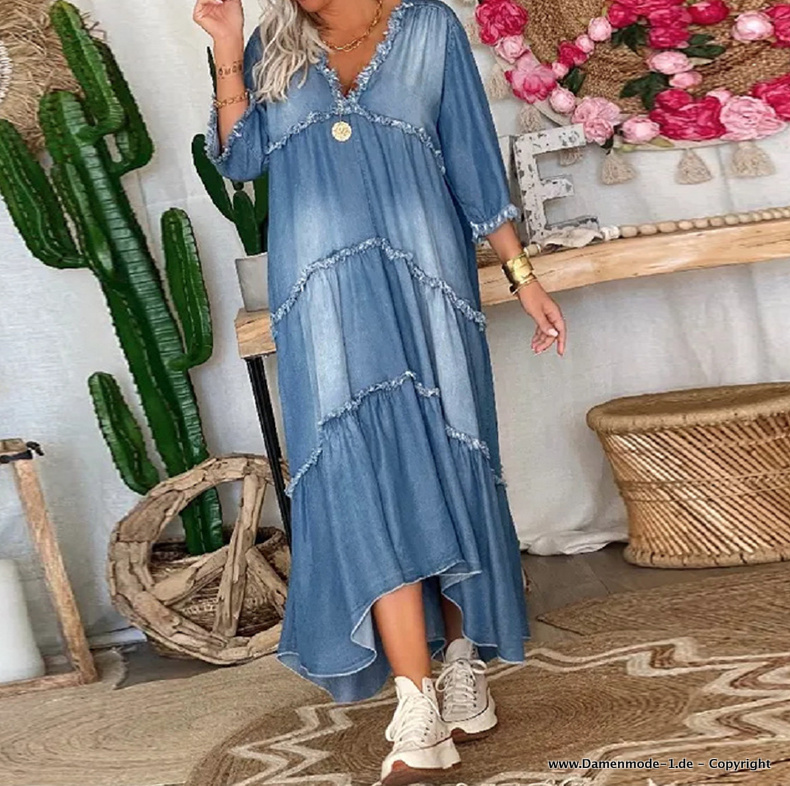 Retro Style Maxi Jeans Sommerkleid in Hellblau