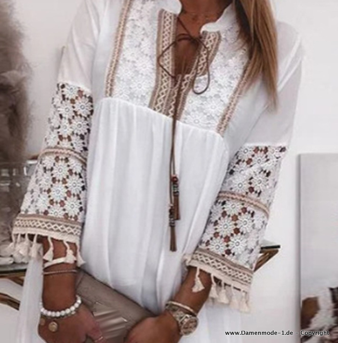 Boho Style Sommerkleid mit Spitze in Weiß