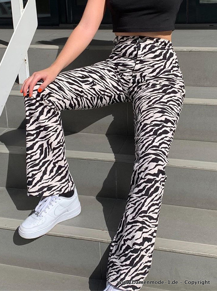 Trendy Zebra Print Damen Hose Lang