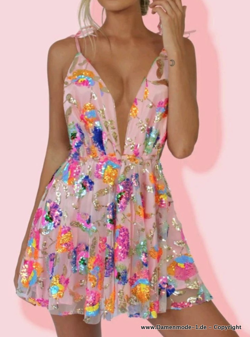 Sexy Mini Multicolor Sommerkleid mit Pailletten