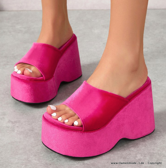 Damen Plateau Sommer Sandaletten in Pink mit Offene Spitze 