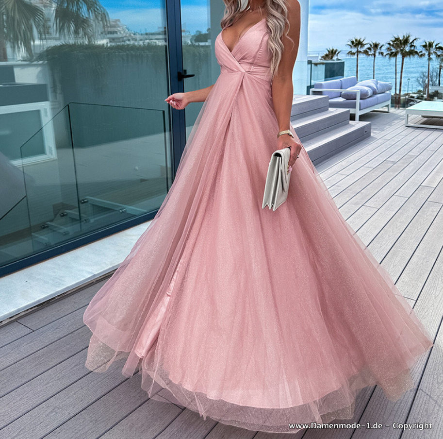 V Ausschnitt Cut Out Kleid Elegant Abendkleid in Lachs