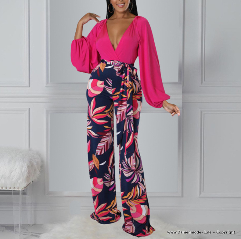 Damen Outfit Zweiteiler Elegant Bluse mit Hose im Set Pink