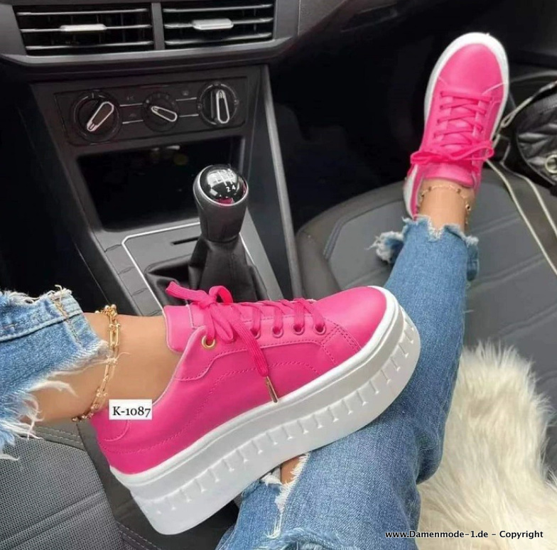 Plateau PU Leder Damen Sneakers Schuhe in Pink