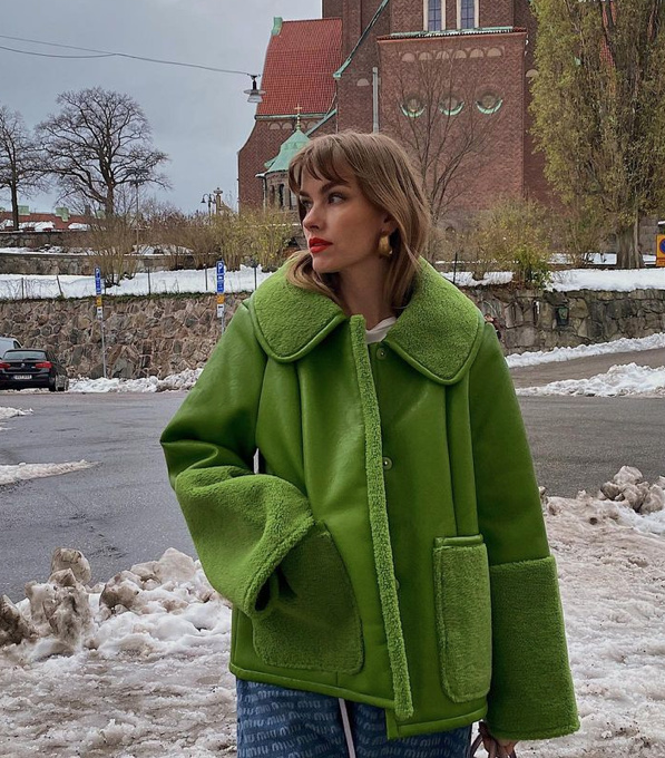 Oversize Patchwork Damen Jacke in Grün mit Taschen
