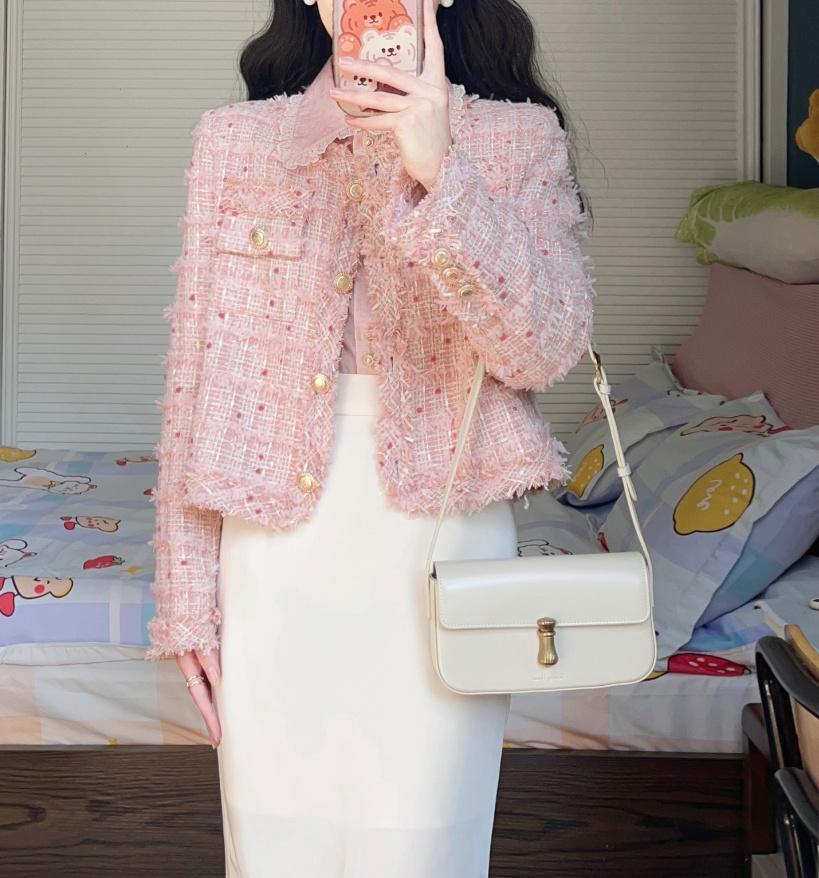Tweed Damen Blazer Elegant in Rosa