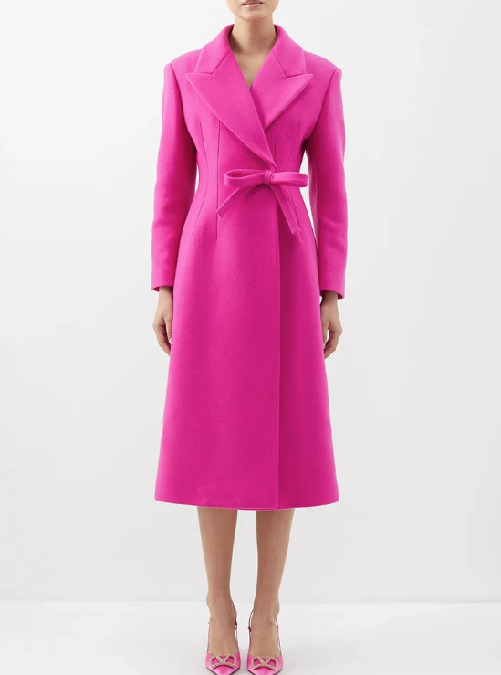 A Linie Damen Wollmantel zum Binden Elegant in Pink