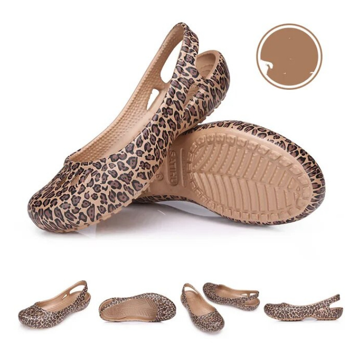 Ballerina Sommer Clogs Outdoor Schuhe für Damen in Leo