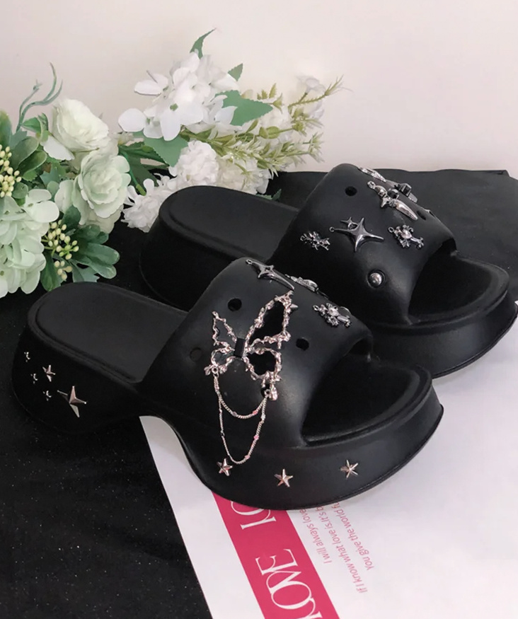 Sommer Clogs Outdoor Schuhe für Damen in Schwarz mit Strass Sterne