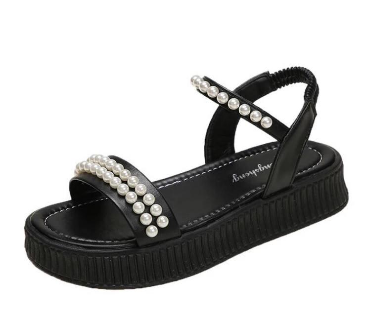 PU Sommer Schuhe Sandalen in Schwarz mit Perlen Riemen