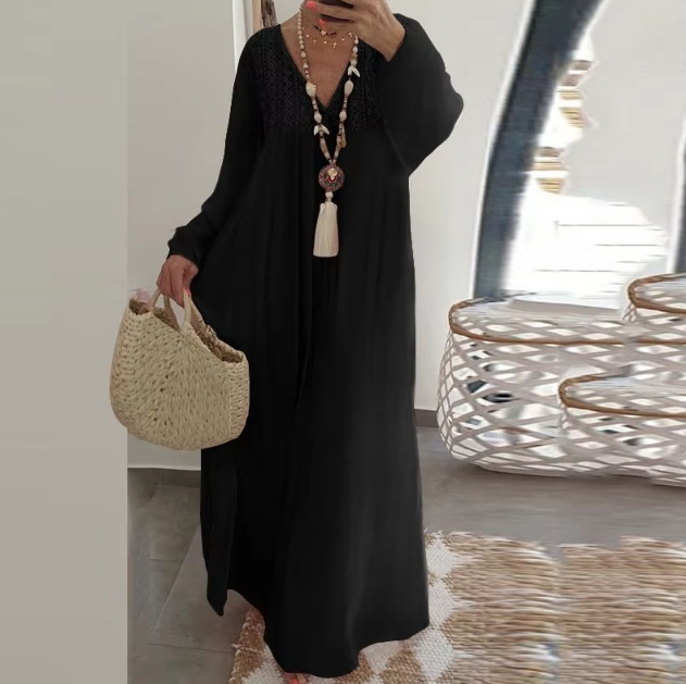 Langarm Chiffon Sommerkleid Bloswen in Schwarz