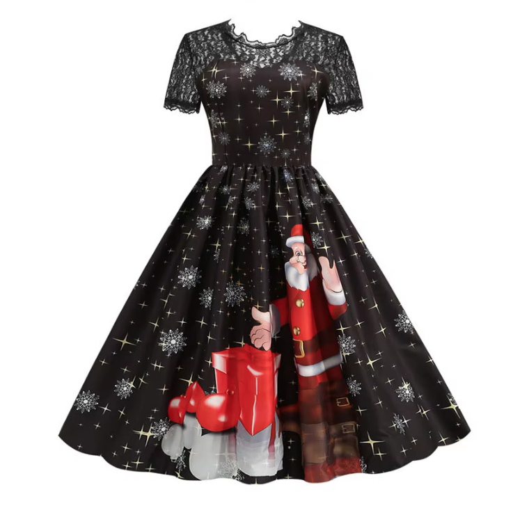 Vintage Style Rockabilly Weihnachtskleid Coralie Knielang mit Ärmel