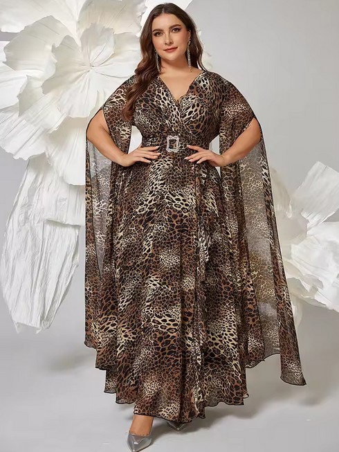 Leopardmuster Maxi Chiffon Kleid Elia Elegant Lang